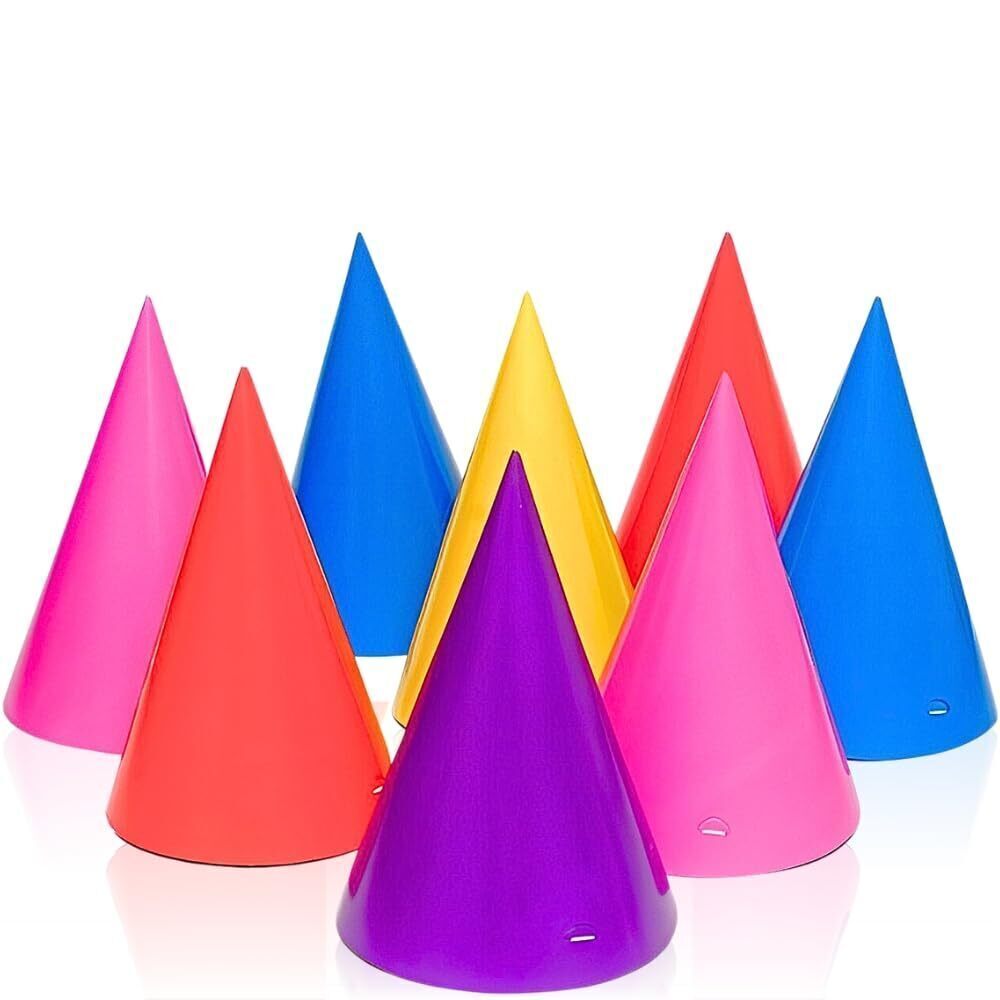1832 Vibrant Assorted Paper Party Hats - 8 Count - Durable Lightweight